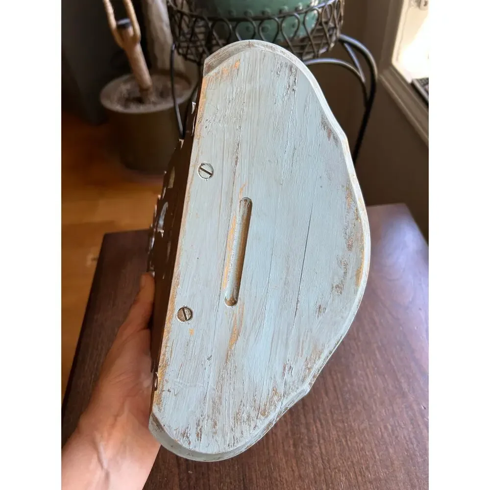 2 Vintage Syroco wood wall shelves shabby chic Regency gold light blue paint 12”